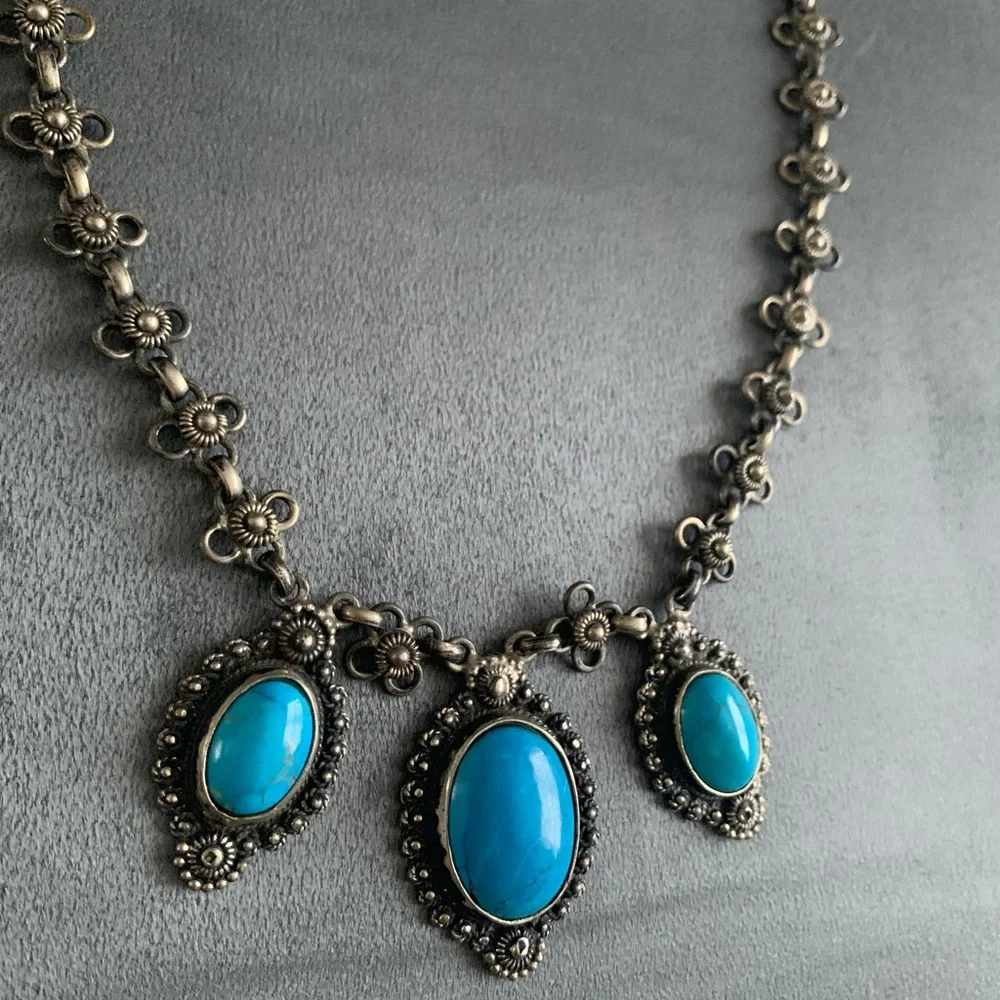 Vintage Rare Egyptian Silver and Turquoise Necklace - Picture 6 of 8